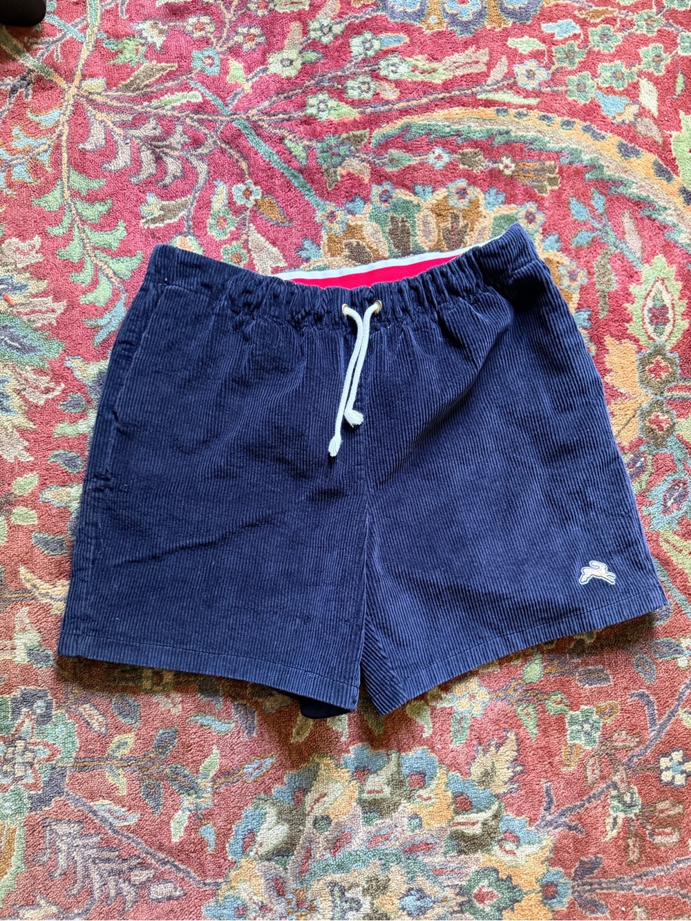 Tracksmith Navy Blue Corduroy Athletic Shorts with White Drawstring